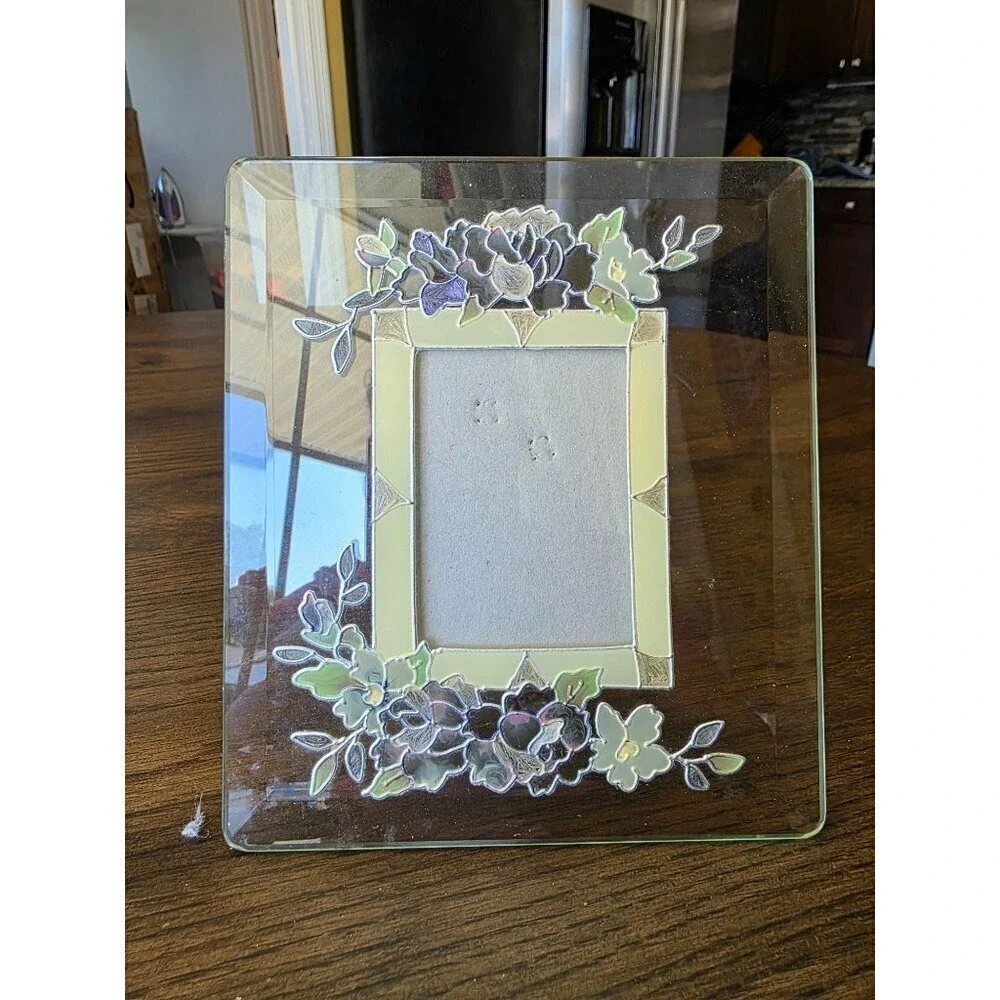 Hand-Painted Floral Glass Photo Frame‎ 3.5
